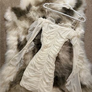 white ruffle mesh sleeve mini dress